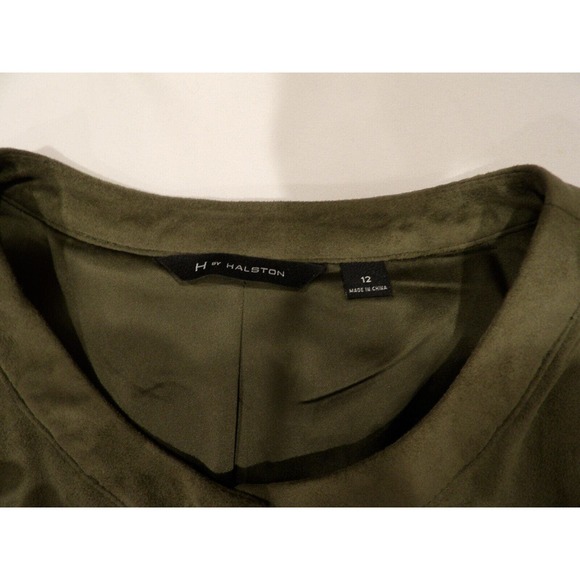 H by Halston Jacket Shacket Womens Green 12 Full Zip Olive Faux Suede - Picture 6 of 15